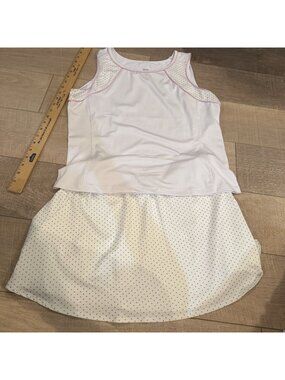 TAIL WOMENS WHITE PINK LARGE POLKA DOT TENNIS SKIRT AND TANK TOP SHIRT LARGE